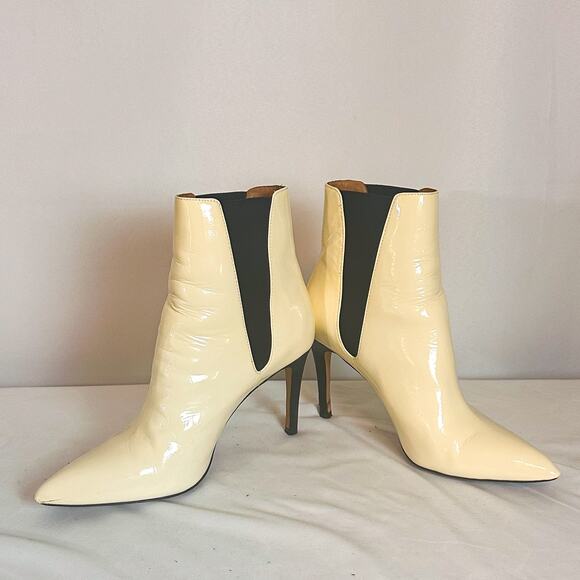 JOIE Abbie Heeled Stiletto Pointed Patent Leather Chelsea Boot in Ivory … - Picture 6 of 9